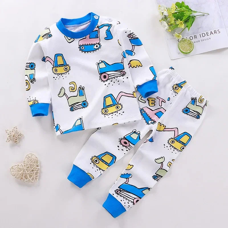 New Kids Boys Girls Pajama Sets Cartoon Print Long Sleeve Cute T-Shirt Tops with Pants Toddler Baby Autumn Sleeping Clothes night wear boys