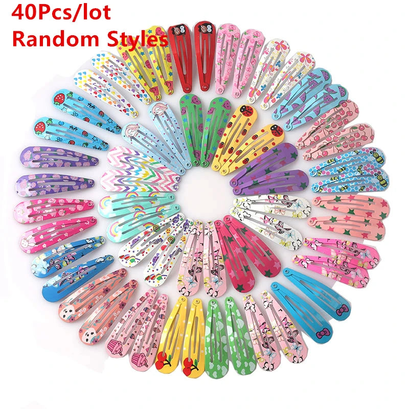 40Pcs/Lot Hair Accessories Girls Hairpin Print Cartoon Fruit Animal Flower Hair Clip Cute Powder Hairgrip New Children Headdress   hairclips