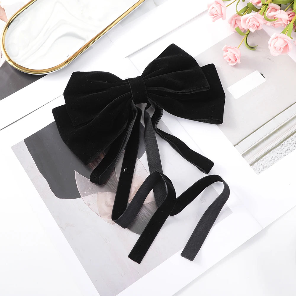 Bow Velvet Barrettes Women Temperament Ponytail Hairpin Hair Clip Girls Black Red Ribbon Hair Clip Fashion Hair Accessories   hairclips