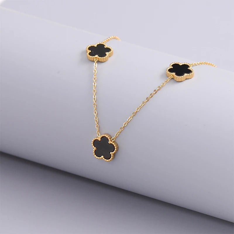 14K Gold Plated Stainless Steel Necklace Woman Five Leaf Petals Double Sided Necklaces for Women Pendant Flower Clover Jewelry  necklace