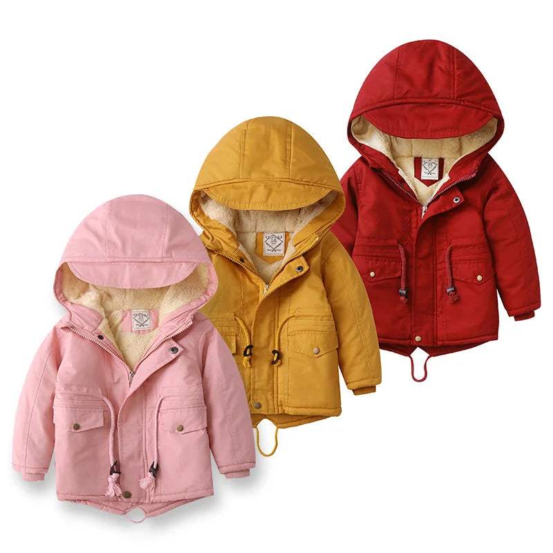 Autumn Winter Children Boy Jacket Coat Hooded Plus Velvet Thicken Warm Jacket For Girl 3-10 Year Kids Girl Parka Outerwear boys jackets and coats