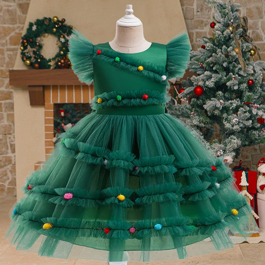 Girls Princess Dress Cute Christmas Tree Mesh Fashion Girls Dress Party Performance Costumes 2-10 Years New Kids Clothes girls dresses