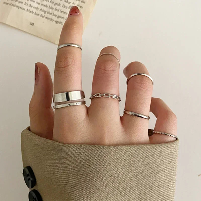 10Pcs Rings Suit For Women Silver-color Chain Ring Set Bohemian Style Coin Snake Moon Star Party Trend Gift Jewelry  rings