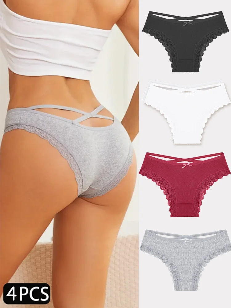 4PCS Women's Cotton Briefs Sexy Female Underpants Elasticity Comfortable Underwear Panties Lingerie S-XL  Solid Color Intimate undergarments