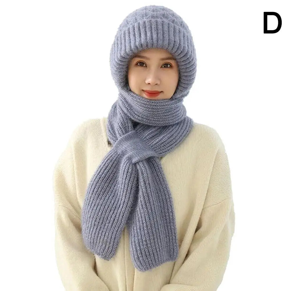 Winter Knitted Skullies Hat Scarf Set Cold Proof Ear Protection Scarf Warm Girls Beanies Cycling Windproof Ladies Outdoor Caps