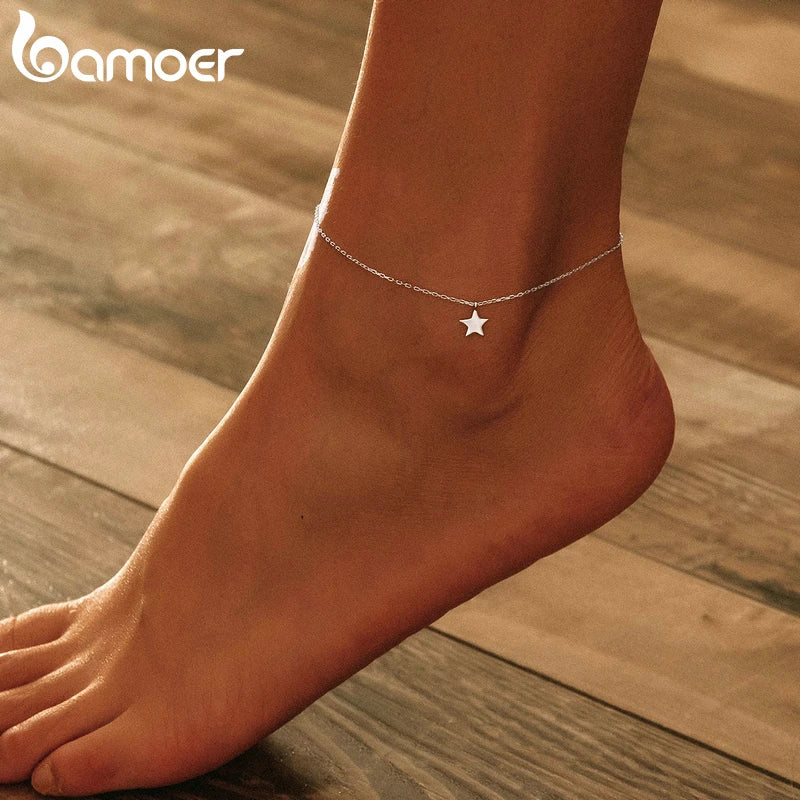 Simple Design Star Silver Anklet for Women Sterling Silver 925 Bracelet for Ankle and Leg Fashion Foot Jewelry anklet