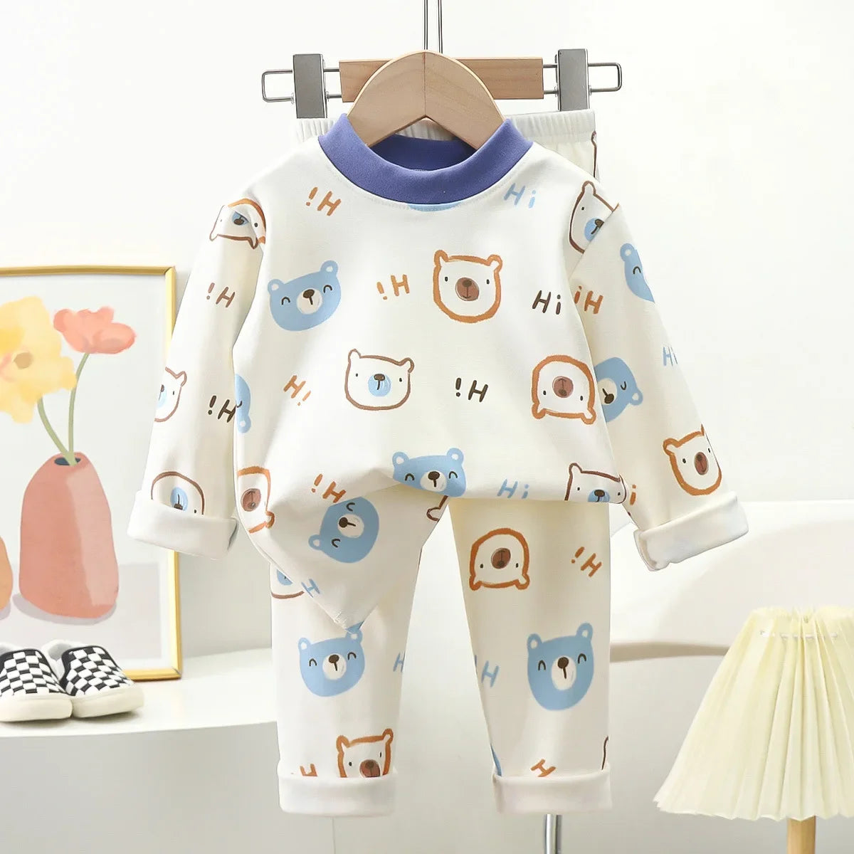 New Kids Autumn Warm Pajamas Boys Girls Cute Cartoon Bear Long Sleeve T-Shirt Top + Pants Baby Sleepwear Underwear Clothing Sets night wear girls