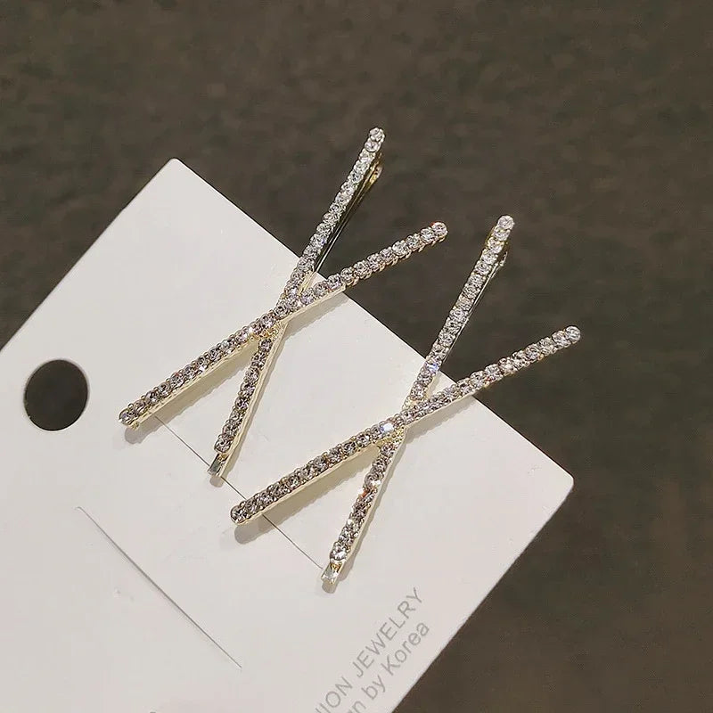 2pcs Cross Crystal Hairpins Rhinestone X Hair Clips Barrettes Simple Side Clip Bridal Headwear Girl Fashion Hair Accessories New  hairclips