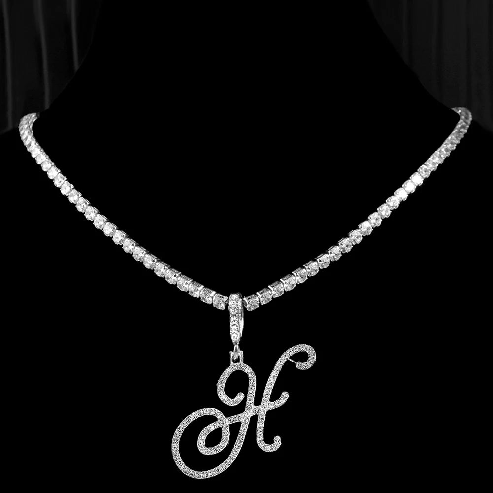 New Cursive Letters Cubic Zirconia Chain Intial Name Necklace Hip Hop Jewelry Gold Silver Color CZ 26 Alphabet Pendant Necklaces necklace