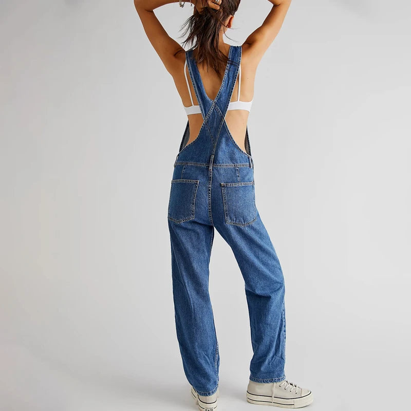 Washed Denim Overalls For Women, Internet Celebrity Style, Age-reducing, Loose Wide-leg Floor-length Trousers, jumpsuit