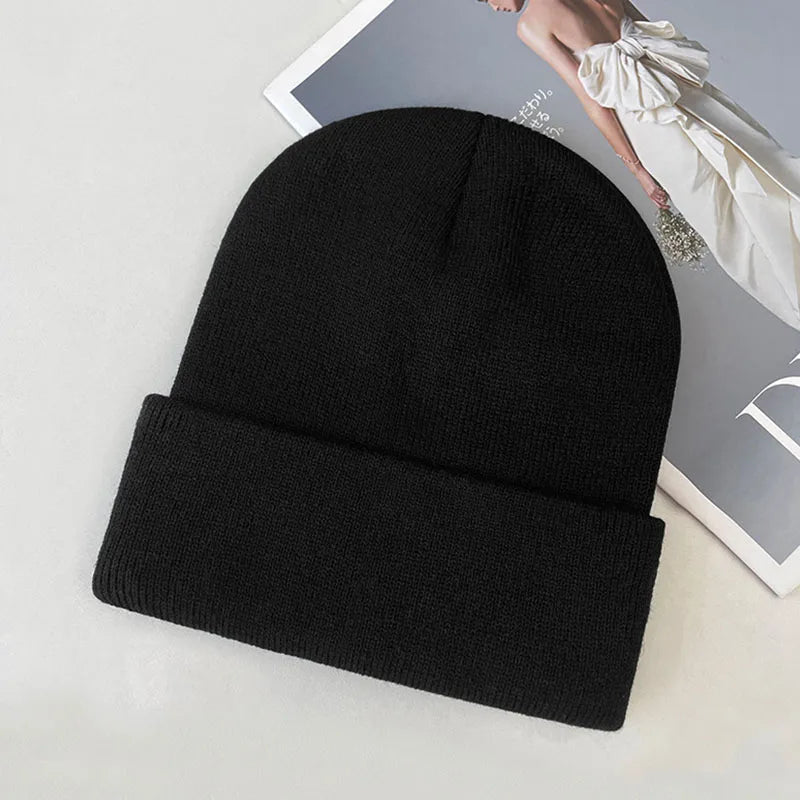 Solid Color Skullies Beanies For Women Men Autumn Winter Warm Woolen Knitted Hat Casual Elastic Skullcap Bonnet Unisex Melon Cap