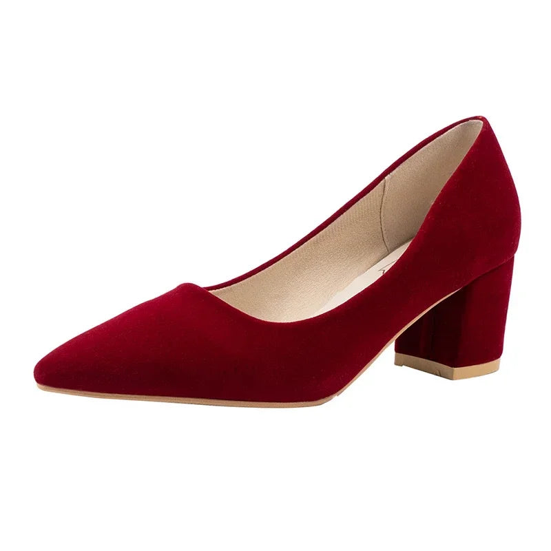 Red Wedding Shoes for Women  Spring/Summer/Autumn New Pointed Thick Heels Not Tiring Feet heel shoes