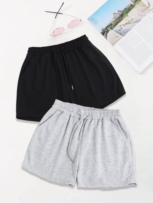 Two-piece solid color hot pants, fitness yoga waist casual shorts, summer and spring, women's wear shorts