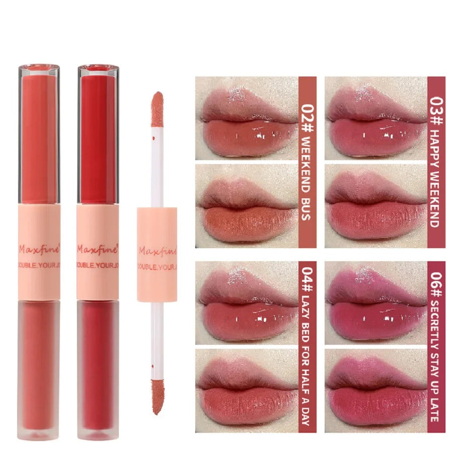 Double-headed Lip Glaze Durable Waterproof Non-fading Mirror Velvet Matte Lip Glaze For Women's Cosmetics  lips