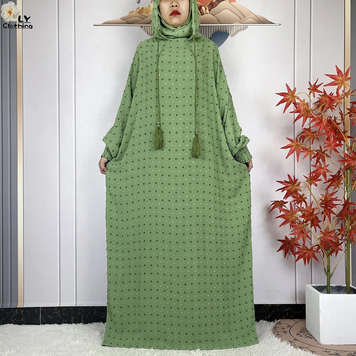 New Pure Cotton Ramadan Muslim Two-Hat Abaya Dubai Turkey Islam Prayer Clothes Loose Robe Islamic Women Traditional Clothing abaya