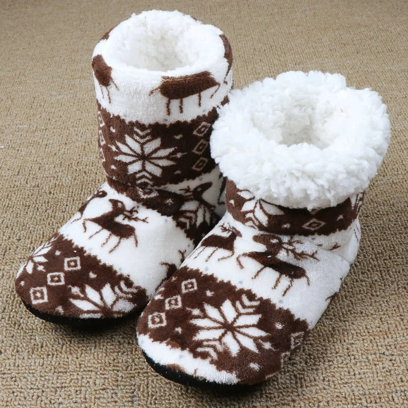 Winter Socks Shoes Woman Home Slippers Christmas Elk Indoor Shoes Warm Contton Slipper Plush Insole Anti-Skid Sole Shoes slipper