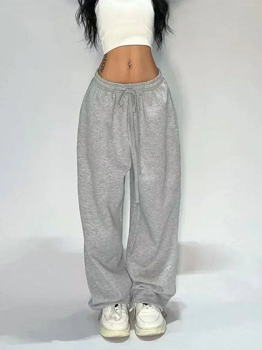 Deeptown Casual Gray Sweatpants Women Wide Leg Black Joggers Classic Baggy Streetwear Oversized Sports Female Trousers All-match bottom