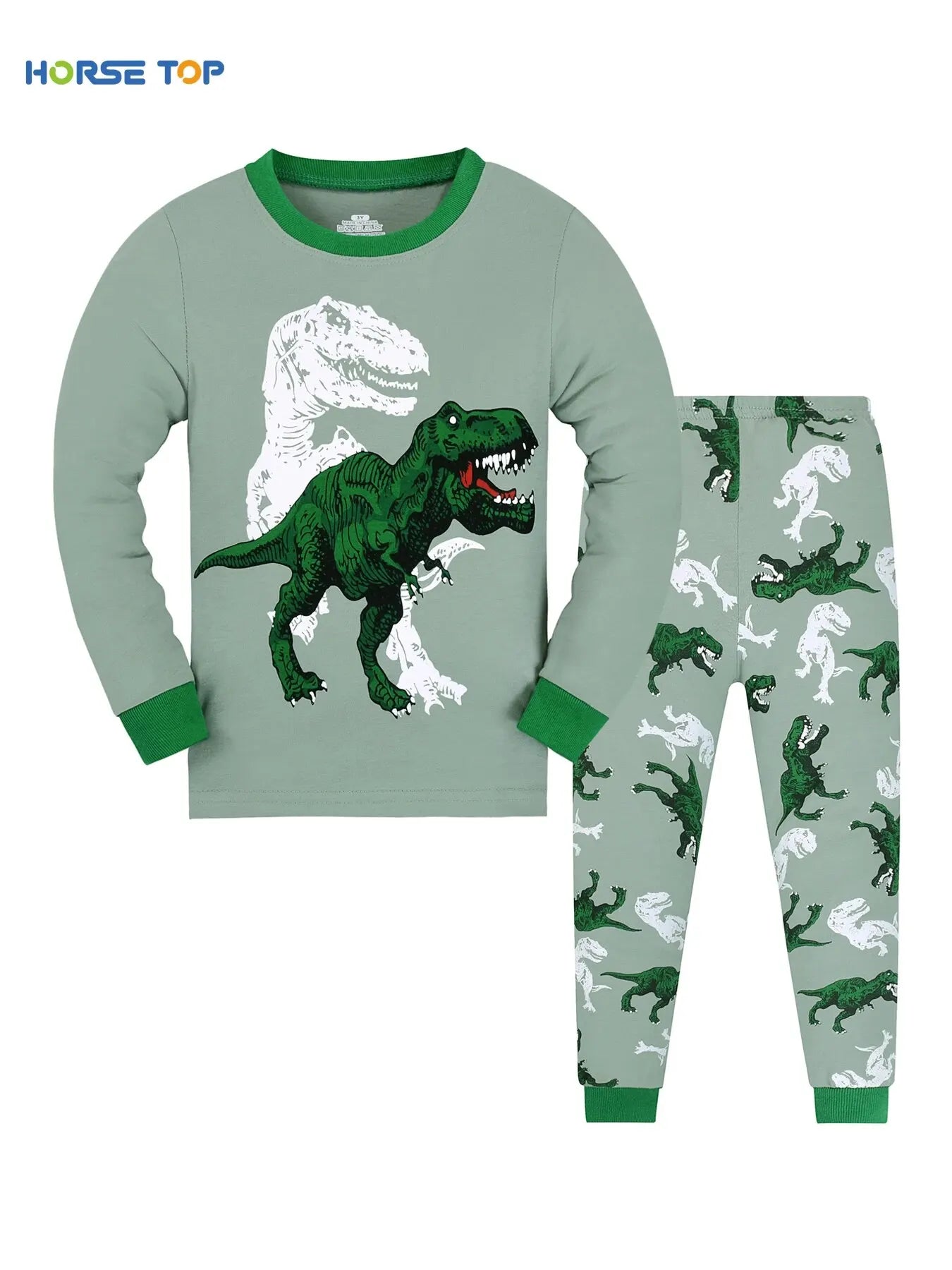 Kid's Pajamas, T-rex Dinosaur Pattern Long Sleeve Top & Pants Set, Comfy Casual Pj Set, Boy's Loungewear night wear boys