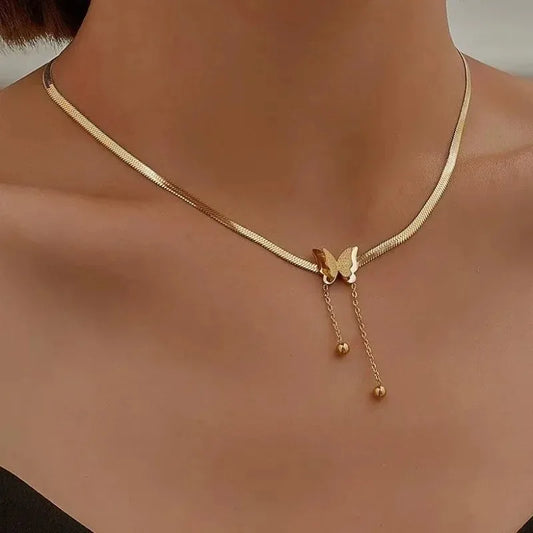 Vintage Butterfly Necklace Women Gold Color Stainless Steel Snake Chains Aesthetic Charm Choker Wedding Party  Jewelry Gift  necklace