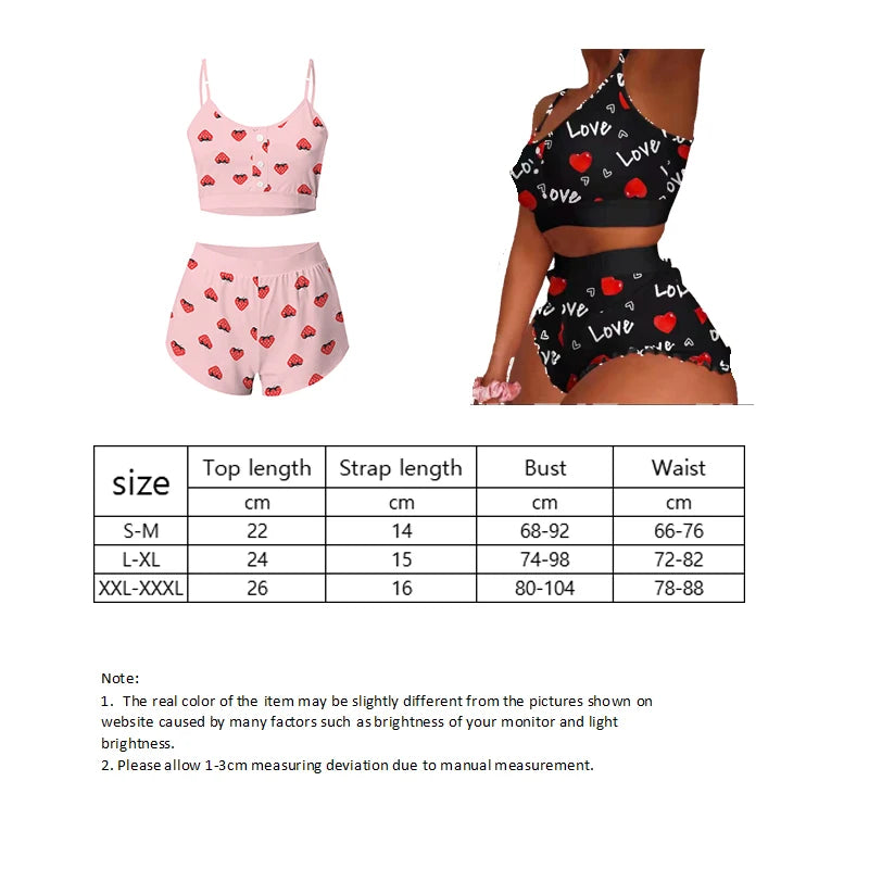 2 Pieces Set Women's Pajama Shorts Suit Multiple Print Underwear Sexy Lingerie Camisoles Tanks Night wear