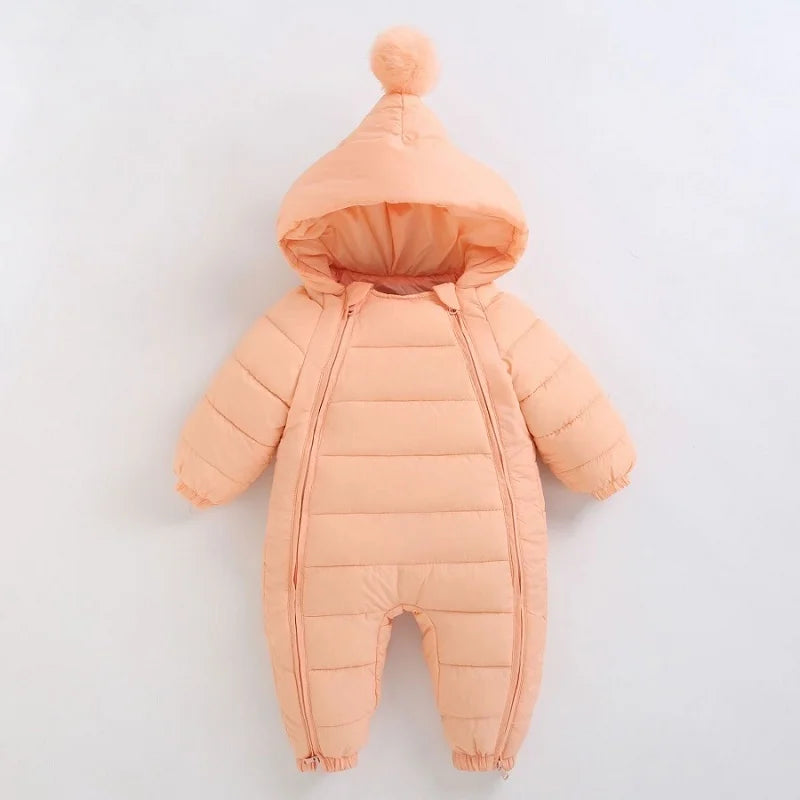 Baby jumpsuit winter new plush and thick hooded down climbing suit for babies to go out and hug clothes, newborn cotton jacket infants boys