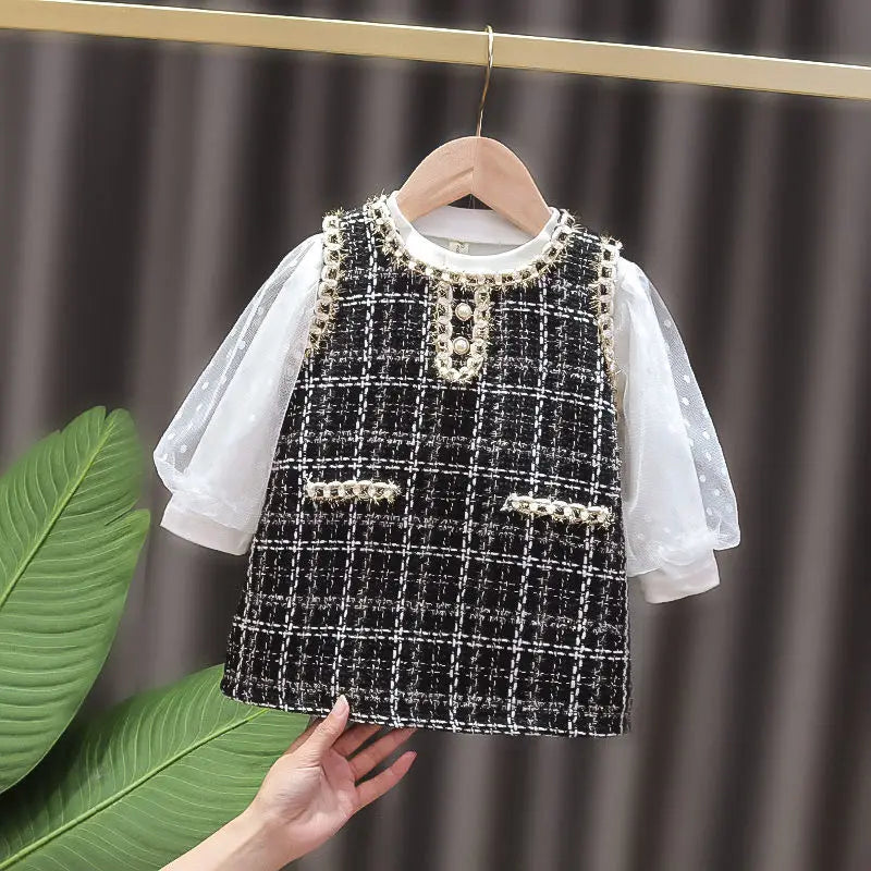 New Girls' Two-piece One-piece Dress for Girls, Little Fragrance, Western Style, Plaid Dress for Spring and Autumn girls dresses