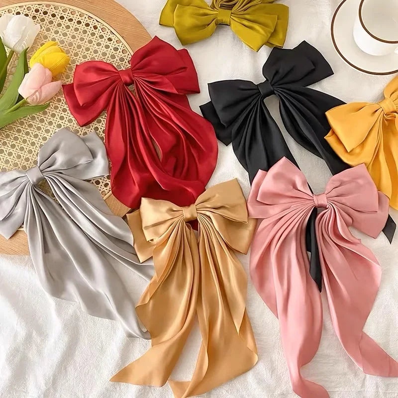 1piece Elegant Large Satin Bow Hair Clip Women Girl Black Pink Spring Clip Hair Pin Retro Headband with Clips Hair Accessories   hairclips