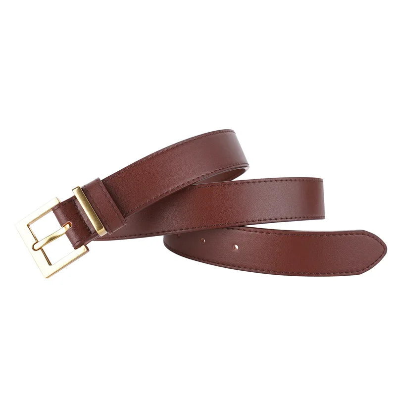 Women Luxury Brand Double Genuine Leather Belt, Casual Cowhide Suede Belts with Square Alloy Buckle for Jeans and Dresses belt