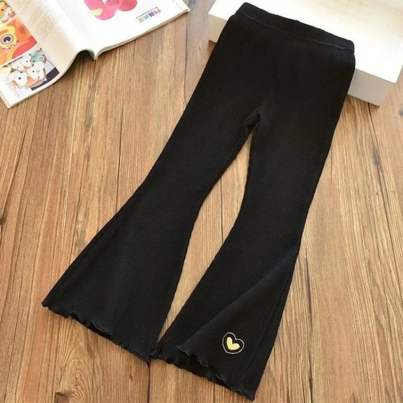 Kids Girls Flare Legging New Arrival Children Casual Elastic Pants Heart Embroidery Slim Fit Leggins Baby Girl Summer Pants bottoms girls