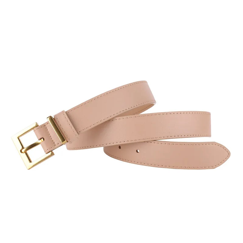 Women Luxury Brand Double Genuine Leather Belt, Casual Cowhide Suede Belts with Square Alloy Buckle for Jeans and Dresses belt