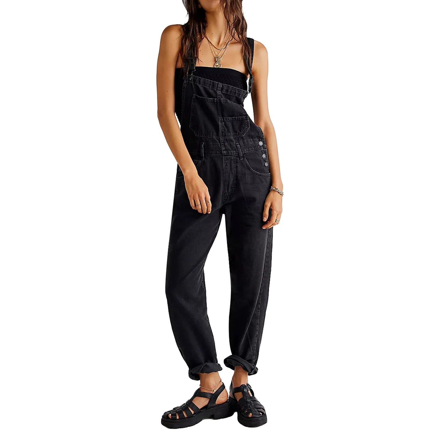 Washed Denim Overalls For Women, Internet Celebrity Style, Age-reducing, Loose Wide-leg Floor-length Trousers, jumpsuit