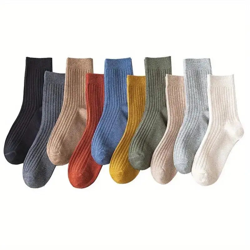 5/10 Pairs of Vibrant Mixed Color Striped Comfort Crew Socks - Soft, Breathable, Classic Casual Daily Wear Socks