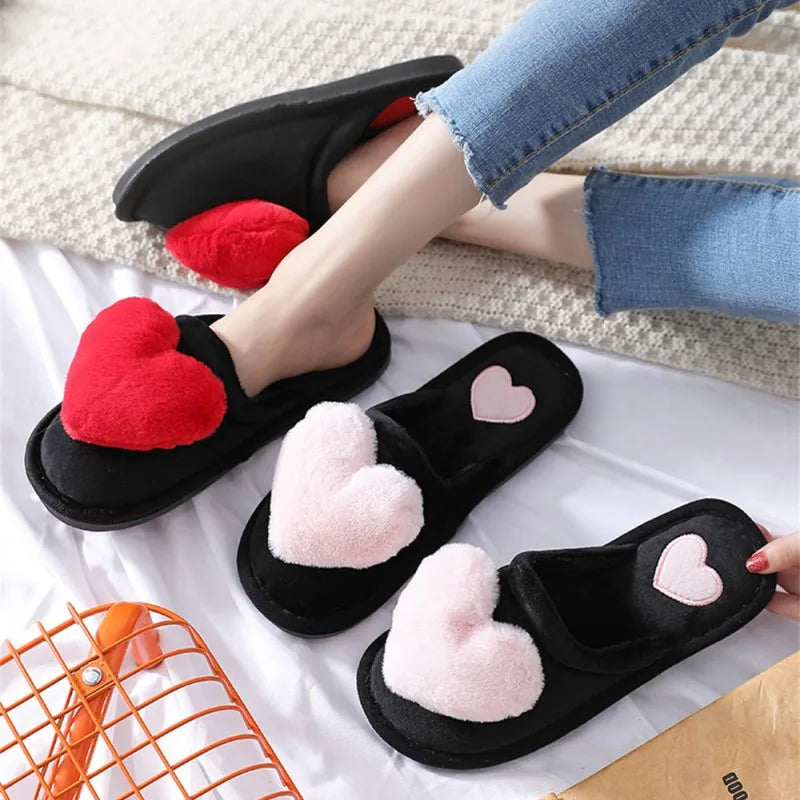 Women Indoor Warm Home Slippers Bedroom Cute Heart Pattern Non-slip Soft Comfort Plush House Slippers Shoes Autumn Winter slipper