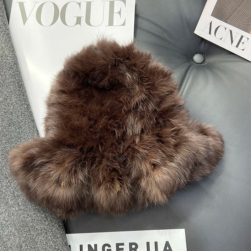 New Real Rabbit Fur Fisherman's Hat For Women Winter Warm Rabbit Fur Caps Soft Natural Rabbit Fur Hats Female Fashion Fur Cap