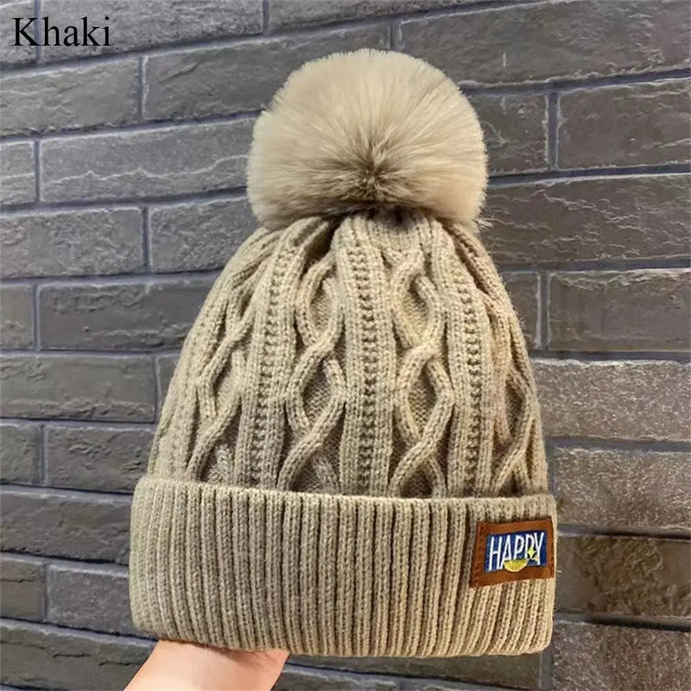 Fashion Women Pompoms Hat Hairball Hat Thickened Winter Warm Hat Stylish Beanie Hats Casual Outdoor Knitted Caps