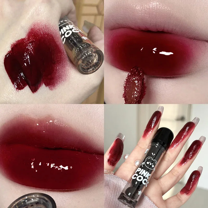 Punk Juice Red Lipgloss Black Mirror Glass Water Light Clear Lip Glaze Waterproof Non Stick Liquid Lipstick Nude Lip Tint Makeup  lips