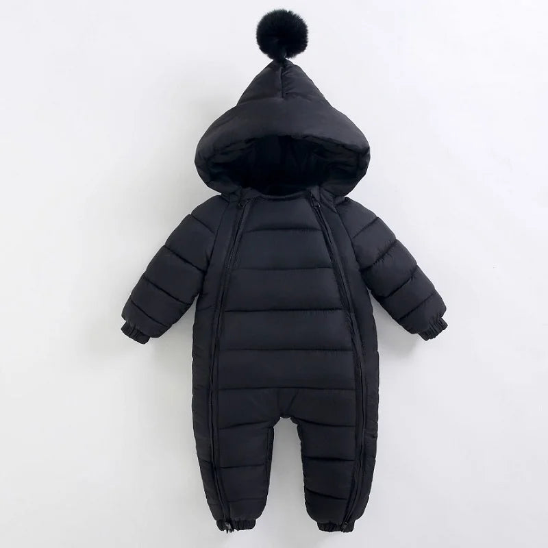 Baby jumpsuit winter new plush and thick hooded down climbing suit for babies to go out and hug clothes, newborn cotton jacket infants boys