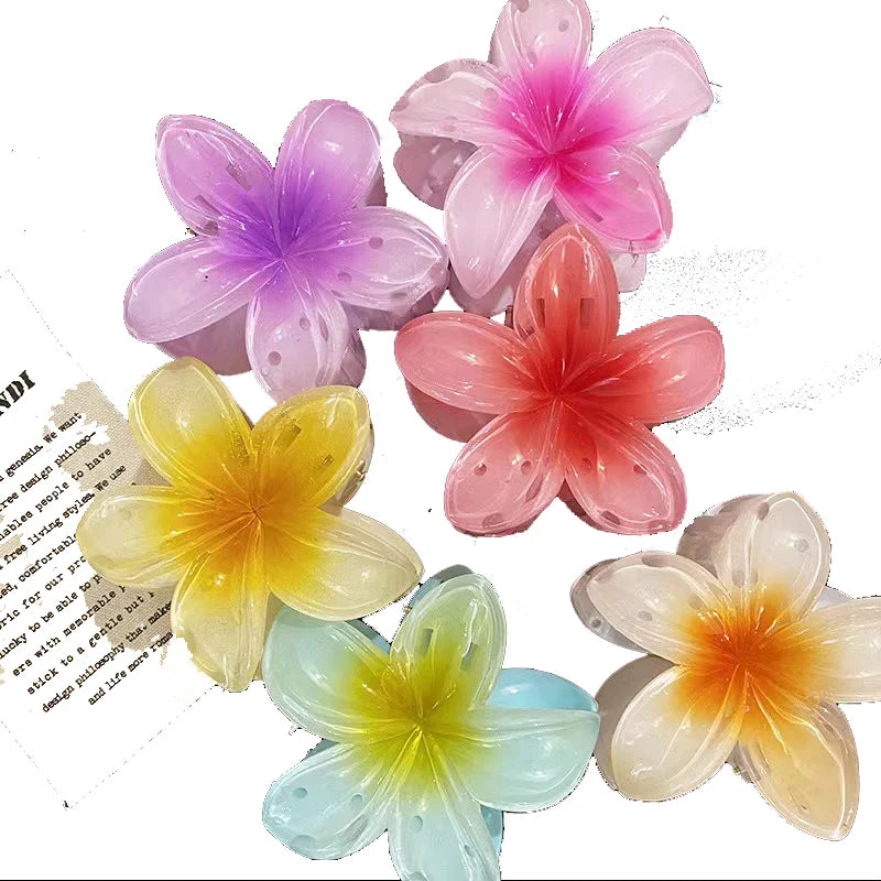 Six colors Gradient Flower Hair Styling Accessories Set Beach Style Hairpins Flower Claw Clips Hawaiian Style   hairclips