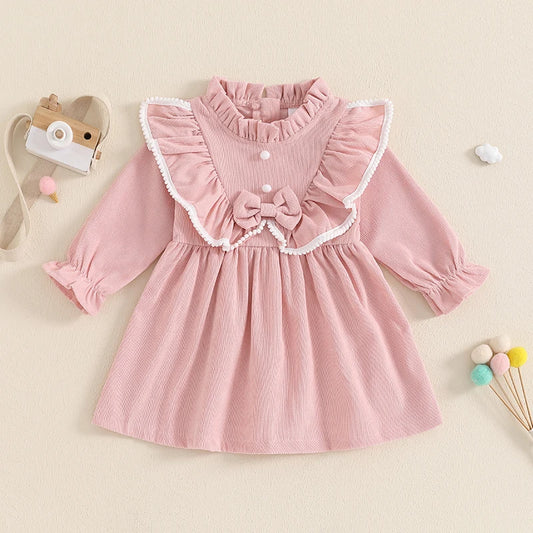 Children's Clothing Kids Girls Princess Dresses Elegant Ruffles Long Sleeve Bowknot Party A-line Dress