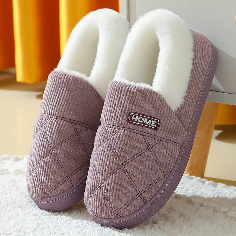 Comwarm New Women Slippers Winter Warm Plush Fur Antiskid Cloud Slippers Outdoor Breathable Thick Flat Sole Soft Home Slipper