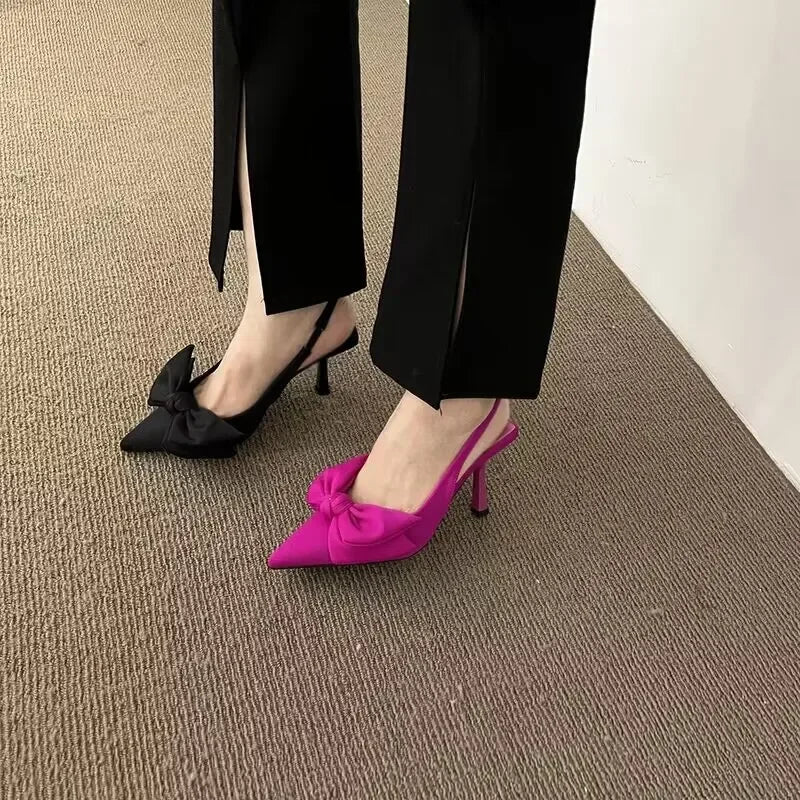 New Butterfly Knot Women Slingbacks Heels Shoes Sexy Dress Thin Heel Pointed Toe Ladies High Heel shoes