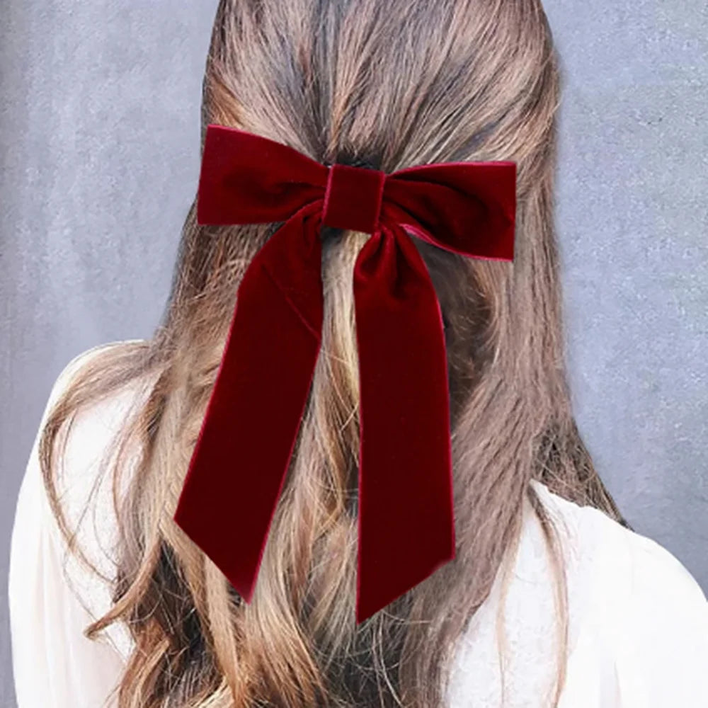 Bow Velvet Barrettes Women Temperament Ponytail Hairpin Hair Clip Girls Black Red Ribbon Hair Clip Fashion Hair Accessories   hairclips