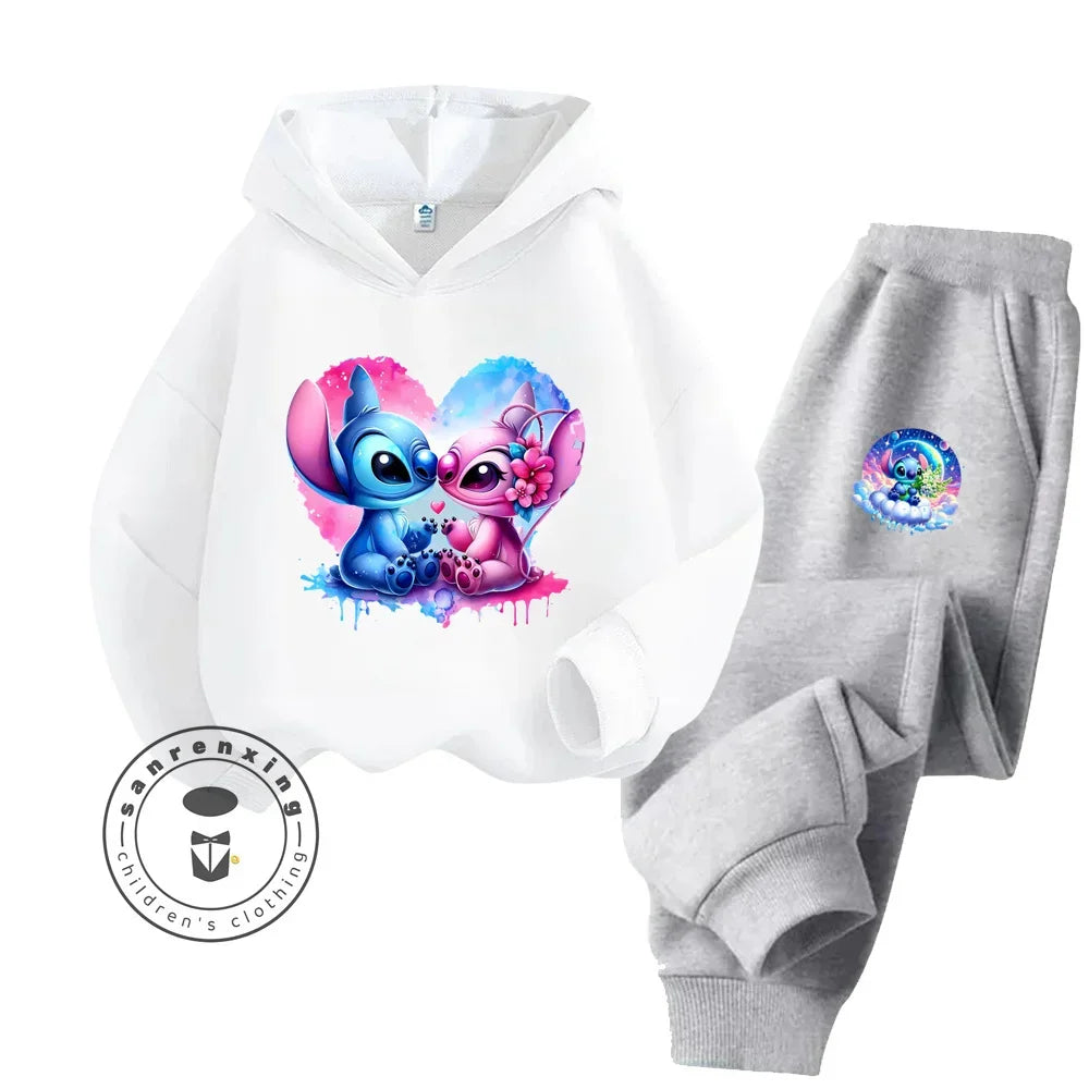 Cartoon Stitch Fall Winter Fashion Kawaii Sports Hoodie Set for Boys Girls Kids with High Quality Wear Resistant Cheap Fashion boys dress