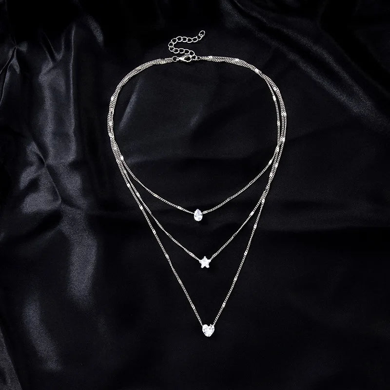 Collana con ciondolo in zircone alla moda per donna, girocollo a catena multistrato, moda femminile, regalo per feste, gioielli lucidi