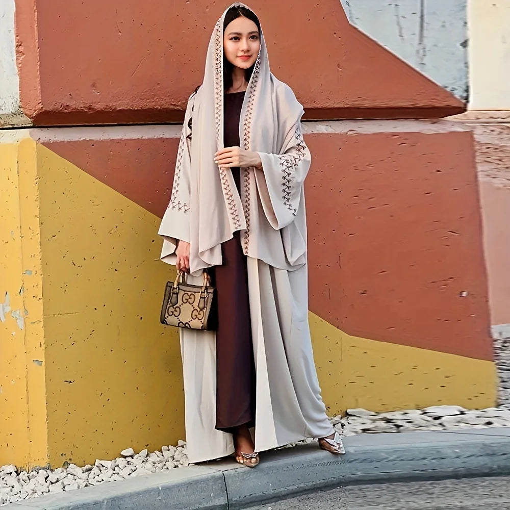 New Arrival Buckles Embroidery Abaya Hijab Dress Kimono Coat Outwear Women Long Sleeve Loose Arabic Muslim Dubai Moroccan Caftan abaya