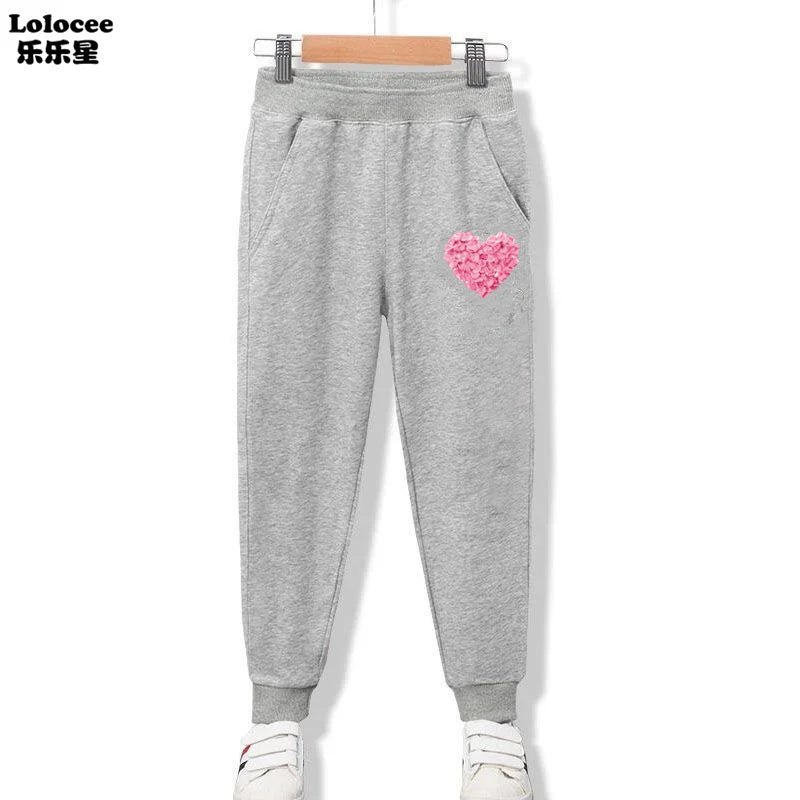 Cute Cat Cartoon Printed Girls Sweatpants Kids Sport Pants Teens Student Long Trousers For Kid 3-14 Year bottoms girls