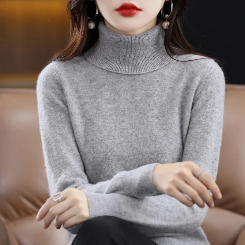 100% Merino Wool Cashmere Sweater Women Knitted Sweater Turtleneck Long Sleeve Pullovers Autumn Winter Clothing Warm Jumper Tops sweater