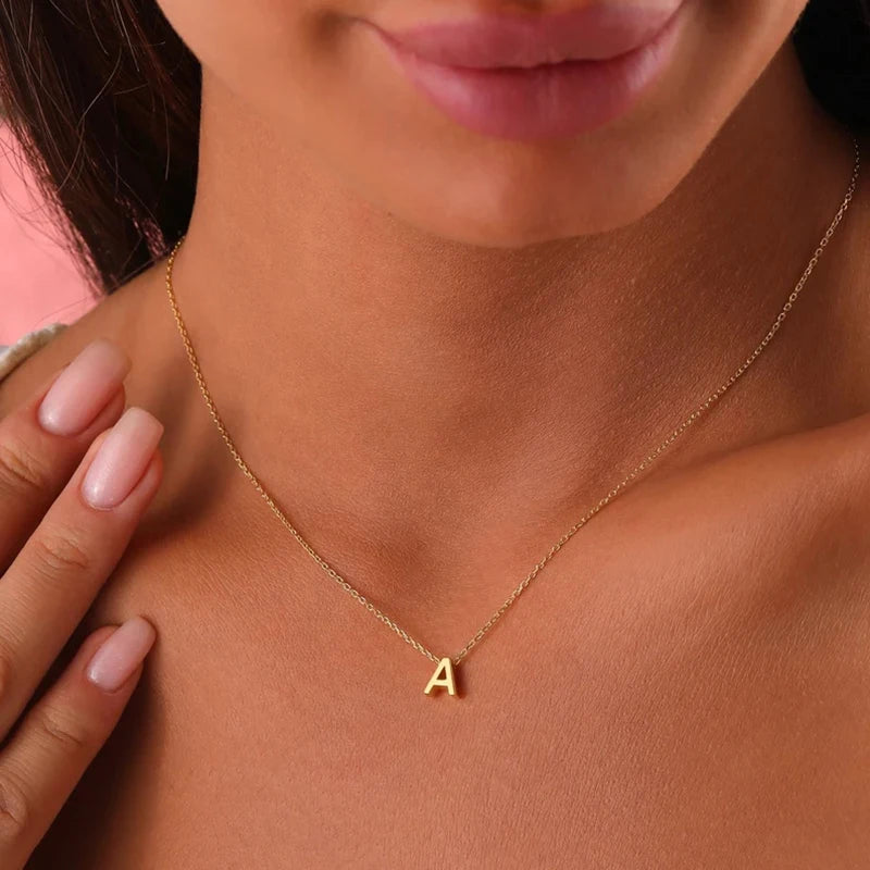 stainless steel Initial Necklace Gold  Color Cut Letters Single Name Choker Necklace For Women Pendant Jewelry Gift dropshipping  necklace