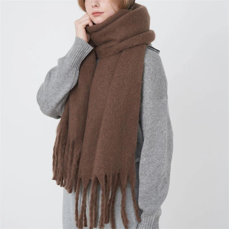 Winter Scarf Women Luxury Autumn Winter Cashmere Scarf Thickened Warm Shawl Classic Tassels Fluffy Scarf Solid Color Soft Shawl scarf and shawl