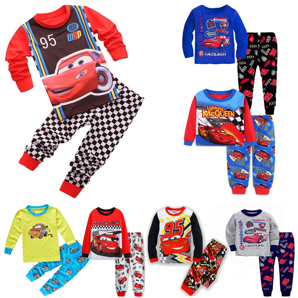 Spring Autumn Children's Clothing Sets Boys 95 Cars McQueen Cartoon Sleepwear Clothes Kids Pajamas Set Baby Girls Cotton Pyjamas sports wear boys